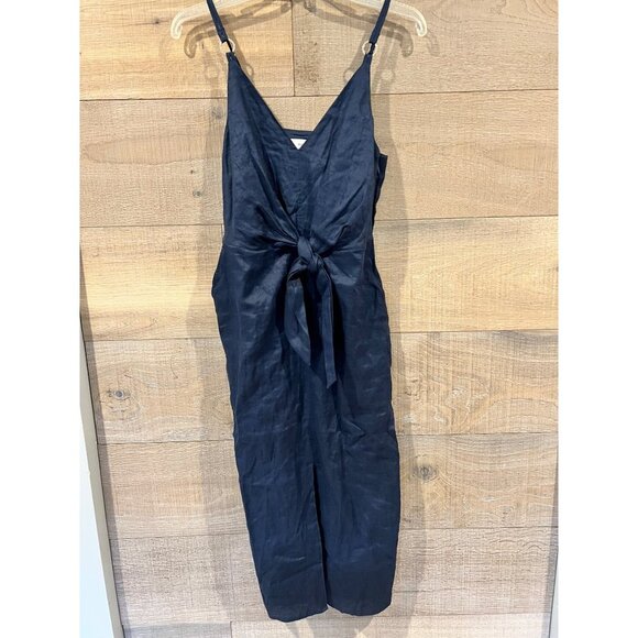 NWT REISS KAY TIE DETAIL NAVY  LINEN MIDI DRESS SIZE 2 - Picture 3 of 12
